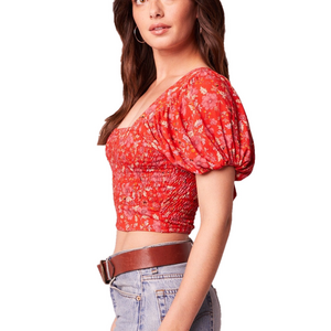 BAND OF THE FREE  JOELLE CRIMSON FLORAL SMOCKED TOP